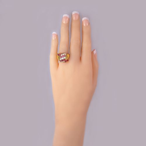 KUTCHINSKY RING DIAMOND AND RUBY 18CT GOLD VINTAGE LARGE COCKTAIL RING LONDON 1960 - ADDITIONAL PHOTO 6