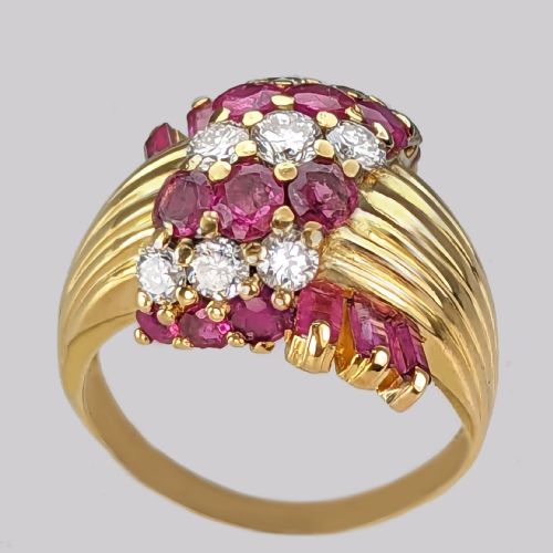 KUTCHINSKY RING DIAMOND AND RUBY 18CT GOLD VINTAGE LARGE COCKTAIL RING LONDON 1960 - ADDITIONAL PHOTO 8