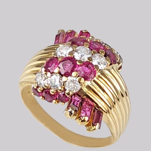 KUTCHINSKY RING DIAMOND AND RUBY 18CT GOLD VINTAGE LARGE COCKTAIL RING LONDON 1960 - ADDITIONAL PHOTO 9