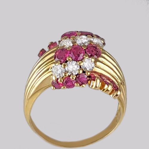 KUTCHINSKY RING DIAMOND AND RUBY 18CT GOLD VINTAGE LARGE COCKTAIL RING LONDON 1960 - ADDITIONAL PHOTO 10
