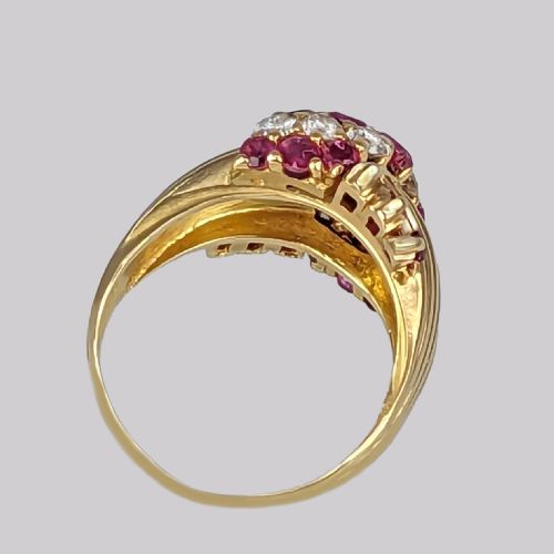 KUTCHINSKY RING DIAMOND AND RUBY 18CT GOLD VINTAGE LARGE COCKTAIL RING LONDON 1960 - ADDITIONAL PHOTO 11
