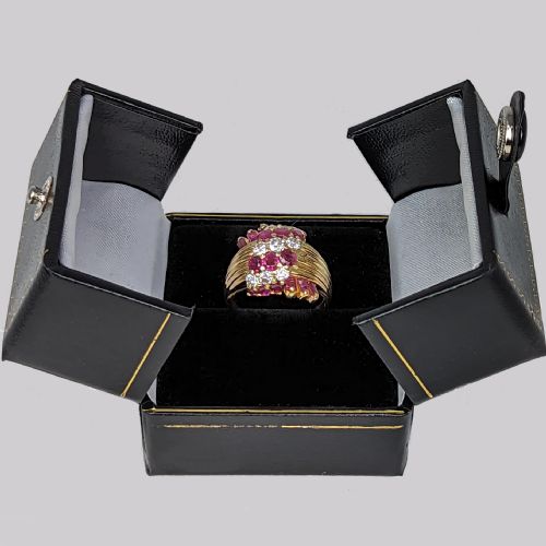 KUTCHINSKY RING DIAMOND AND RUBY 18CT GOLD VINTAGE LARGE COCKTAIL RING LONDON 1960 - ADDITIONAL PHOTO 12