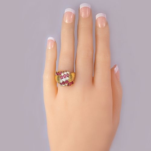 KUTCHINSKY RING DIAMOND AND RUBY 18CT GOLD VINTAGE LARGE COCKTAIL RING LONDON 1960 - ADDITIONAL PHOTO 13