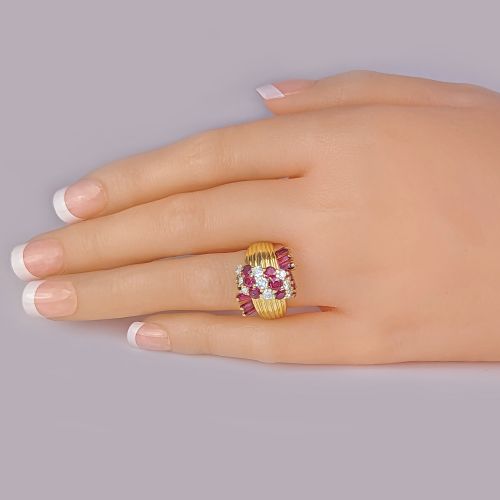 KUTCHINSKY RING DIAMOND AND RUBY 18CT GOLD VINTAGE LARGE COCKTAIL RING LONDON 1960 - ADDITIONAL PHOTO 14