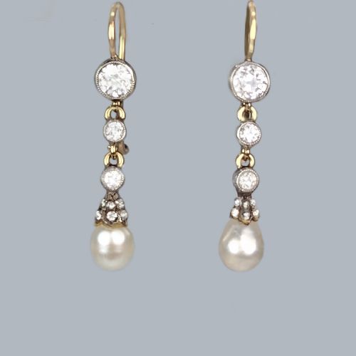 Natural Pearl Diamond Earrings Edwardian Antique Drop Bentley & Skinner Earrings