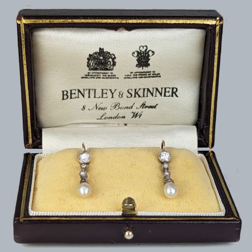 fig 2. Natural Pearl Diamond Earrings Edwardian Antique Drop Bentley & Skinner Earrings