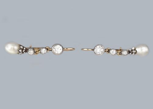 fig 3. Natural Pearl Diamond Earrings Edwardian Antique Drop Bentley & Skinner Earrings