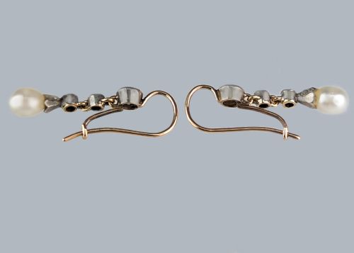 fig 4. Natural Pearl Diamond Earrings Edwardian Antique Drop Bentley & Skinner Earrings