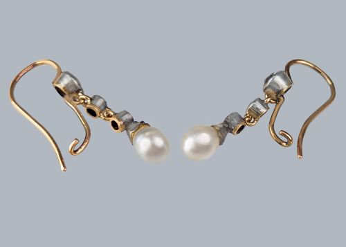 fig 5. Natural Pearl Diamond Earrings Edwardian Antique Drop Bentley & Skinner Earrings