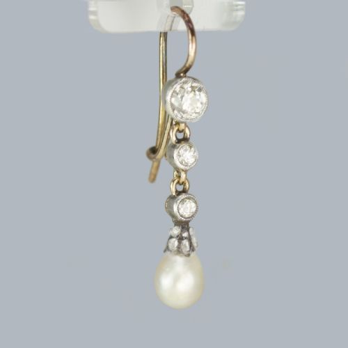 fig 6. Natural Pearl Diamond Earrings Edwardian Antique Drop Bentley & Skinner Earrings