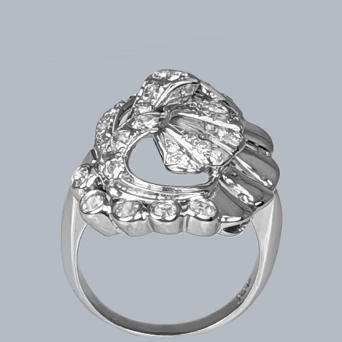 RETRO DIAMOND COCKTAIL RING 14K GOLD VINTAGE AMERICAN PANEL SCROLL RING 194050S - ADDITIONAL PHOTO 2