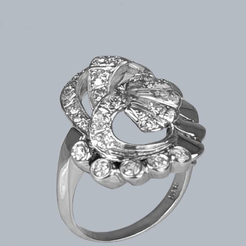 RETRO DIAMOND COCKTAIL RING 14K GOLD VINTAGE AMERICAN PANEL SCROLL RING 194050S - ADDITIONAL PHOTO 3