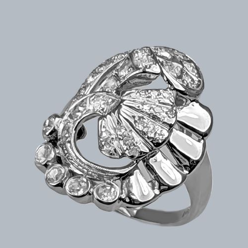 RETRO DIAMOND COCKTAIL RING 14K GOLD VINTAGE AMERICAN PANEL SCROLL RING 194050S - ADDITIONAL PHOTO 4