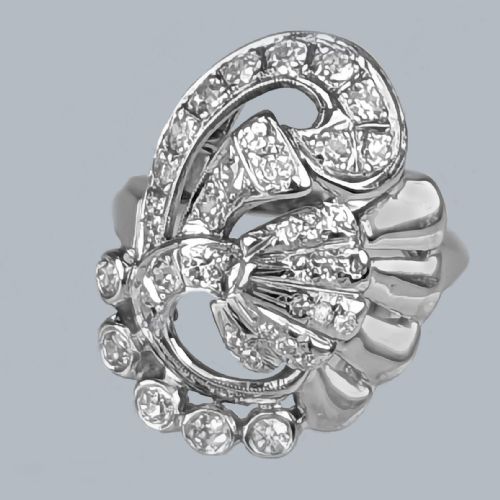 RETRO DIAMOND COCKTAIL RING 14K GOLD VINTAGE AMERICAN PANEL SCROLL RING 194050S - ADDITIONAL PHOTO 5