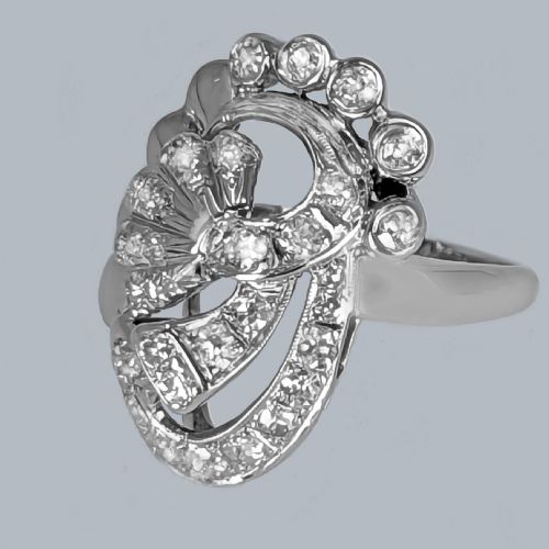 RETRO DIAMOND COCKTAIL RING 14K GOLD VINTAGE AMERICAN PANEL SCROLL RING 194050S - ADDITIONAL PHOTO 6