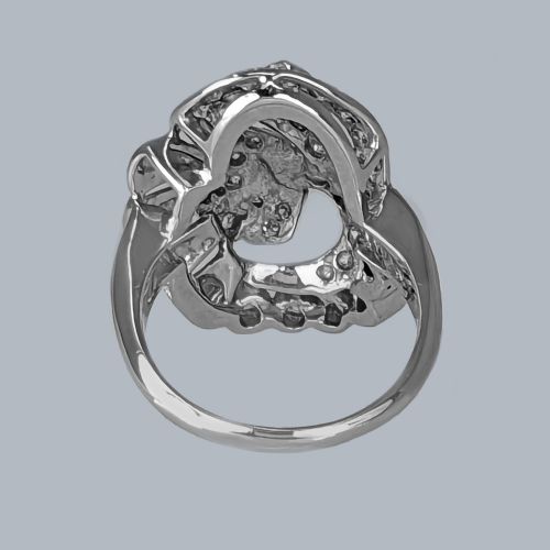 RETRO DIAMOND COCKTAIL RING 14K GOLD VINTAGE AMERICAN PANEL SCROLL RING 194050S - ADDITIONAL PHOTO 7