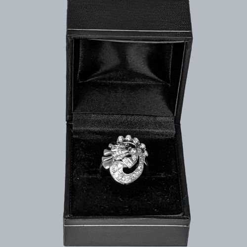 RETRO DIAMOND COCKTAIL RING 14K GOLD VINTAGE AMERICAN PANEL SCROLL RING 194050S - ADDITIONAL PHOTO 8