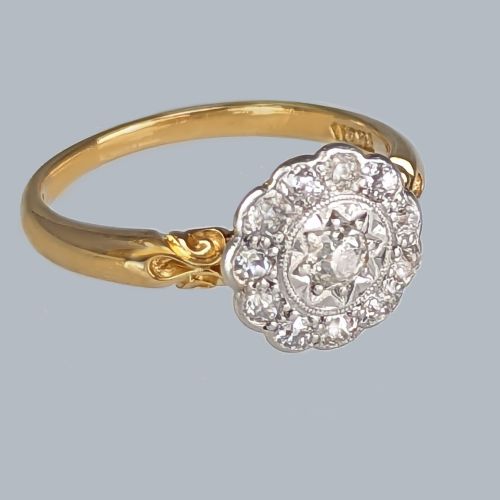 ANTIQUE DIAMOND CLUSTER RING 18CT GOLD EDWARDIAN ORNATE VINTAGE ENGAGEMENT RING - ADDITIONAL PHOTO 3