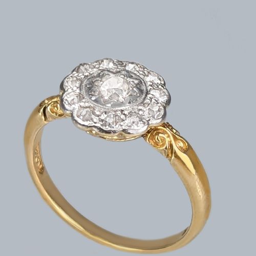 ANTIQUE DIAMOND CLUSTER RING 18CT GOLD EDWARDIAN ORNATE VINTAGE ENGAGEMENT RING - ADDITIONAL PHOTO 5