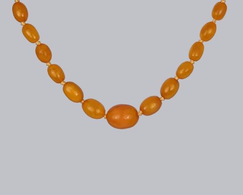 ANTIQUE BALTIC AMBER NECKLACE SINGLE STRAND 1950S BUTTERSCOTCH AMBER NECKLACE - ADDITIONAL PHOTO 7