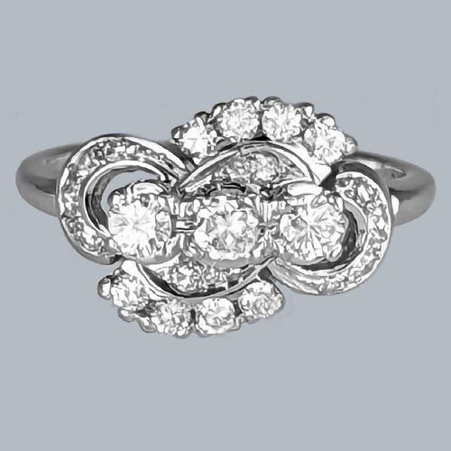 vintage diamond cluster ring 18ct white gold antique 1930s cocktail trilogy ring - CATEGORY: ANTIQUE JEWELLERY - DATED 1930