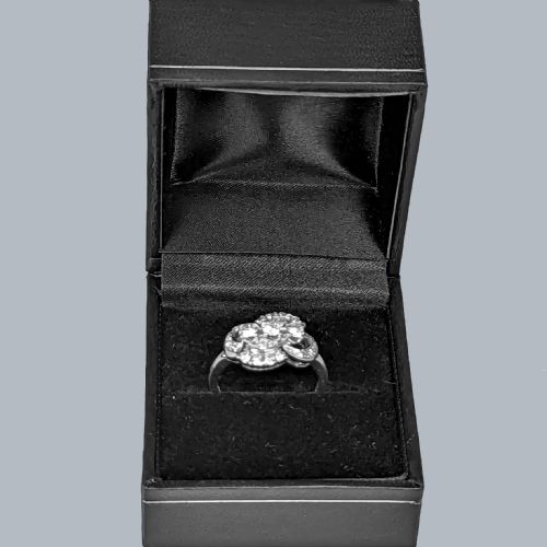 VINTAGE DIAMOND CLUSTER RING 18CT WHITE GOLD ANTIQUE 1930S COCKTAIL TRILOGY RING - ADDITIONAL PHOTO 7