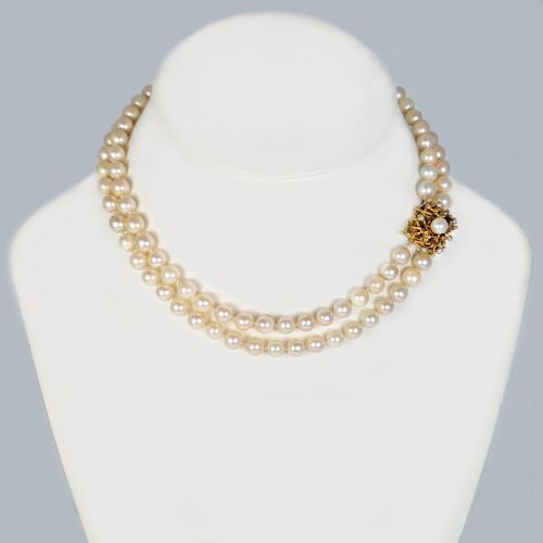 VINTAGE PEARL NECKLACE WITH ABSTRACT CLASP TWO STRAND 1960S WITH GEM LAB CERTIFICATE - ADDITIONAL PHOTO 1