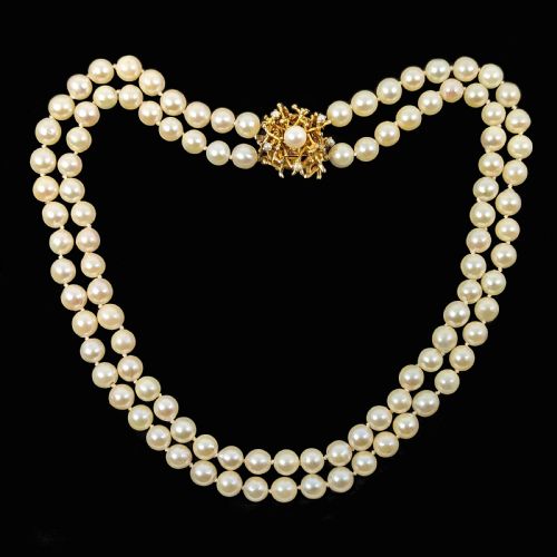 VINTAGE PEARL NECKLACE WITH ABSTRACT CLASP TWO STRAND 1960S WITH GEM LAB CERTIFICATE - ADDITIONAL PHOTO 3
