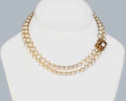 VINTAGE PEARL NECKLACE WITH ABSTRACT CLASP TWO STRAND 1960S WITH GEM LAB CERTIFICATE - ADDITIONAL PHOTO 11