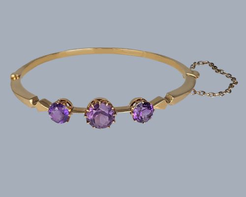 VICTORIAN AMETHYST BANGLE 18CT GOLD ANTIQUE BANGLE CIRCA 1890 - ADDITIONAL PHOTO 2