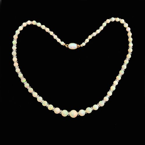 ART DECO OPAL AND ROCK CRYSTAL NECKLACE VINTAGE 1920S OPAL BEAD ANTIQUE NECKLACE - ADDITIONAL PHOTO 2