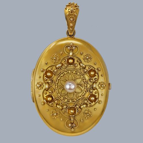 victorian pearl photo locket 18ct gold wirework hinged antique locket pendant - CATEGORY: ANTIQUE JEWELLERY - DATED VICTORIAN