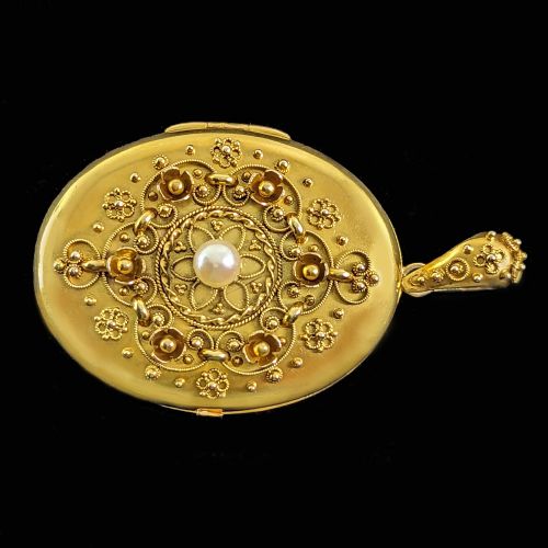 VICTORIAN PEARL PHOTO LOCKET 18CT GOLD WIREWORK HINGED ANTIQUE LOCKET PENDANT - ADDITIONAL PHOTO 7