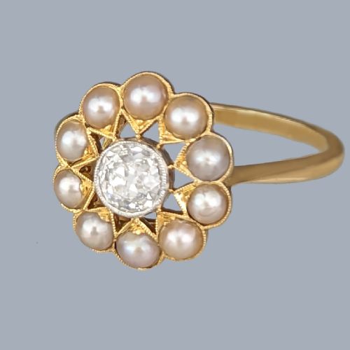 ANTIQUE PEARL DIAMOND CLUSTER RING 18CT GOLD PLATINUM EDWARDIAN RING CIRCA 1910 - ADDITIONAL PHOTO 2
