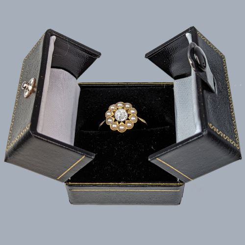 ANTIQUE PEARL DIAMOND CLUSTER RING 18CT GOLD PLATINUM EDWARDIAN RING CIRCA 1910 - ADDITIONAL PHOTO 7