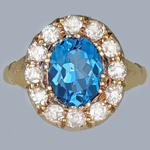 topaz old cut diamond cluster ring 18ct gold vintage 1950s victorian style ring - CATEGORY: ANTIQUE JEWELLERY - DATED 1950