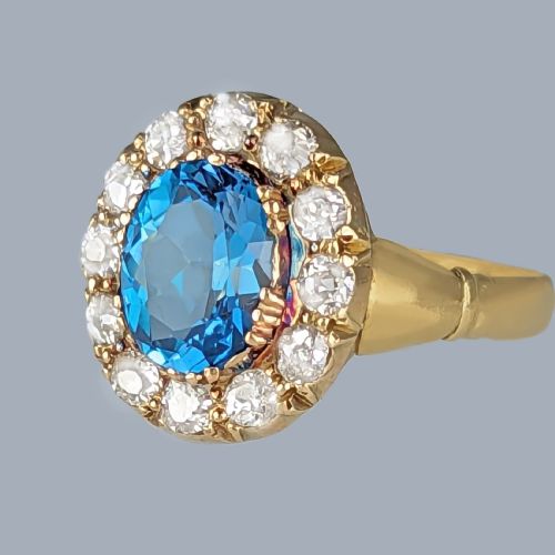 TOPAZ OLD CUT DIAMOND CLUSTER RING 18CT GOLD VINTAGE 1950S VICTORIAN STYLE RING - ADDITIONAL PHOTO 1