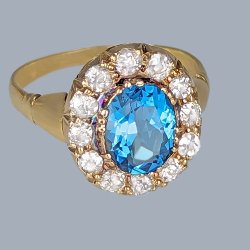 TOPAZ OLD CUT DIAMOND CLUSTER RING 18CT GOLD VINTAGE 1950S VICTORIAN STYLE RING - ADDITIONAL PHOTO 3