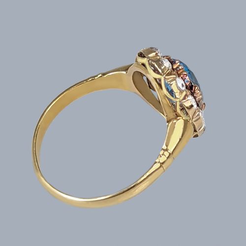 TOPAZ OLD CUT DIAMOND CLUSTER RING 18CT GOLD VINTAGE 1950S VICTORIAN STYLE RING - ADDITIONAL PHOTO 4