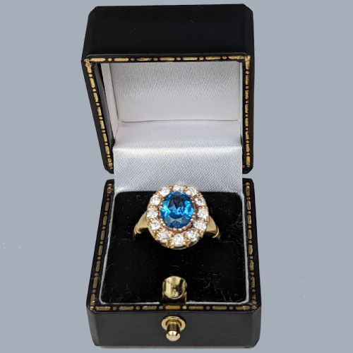 TOPAZ OLD CUT DIAMOND CLUSTER RING 18CT GOLD VINTAGE 1950S VICTORIAN STYLE RING - ADDITIONAL PHOTO 5