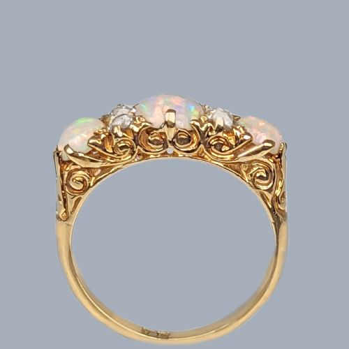ANTIQUE OPAL AND DIAMOND RING 18CT GOLD VICTORIAN ORNATE TRILOGY RING CIRCA 1890 - ADDITIONAL PHOTO 2
