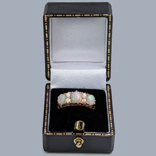 ANTIQUE OPAL AND DIAMOND RING 18CT GOLD VICTORIAN ORNATE TRILOGY RING CIRCA 1890 - ADDITIONAL PHOTO 11