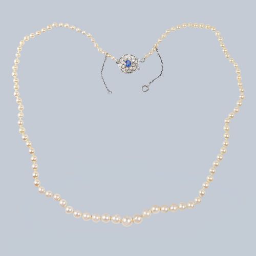 antique pearl necklace diamond sapphire clasp with gem certificate single strand - CATEGORY: ANTIQUE TABLES - DATED 1920