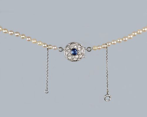 ANTIQUE PEARL NECKLACE DIAMOND SAPPHIRE CLASP WITH GEM CERTIFICATE SINGLE STRAND - ADDITIONAL PHOTO 5