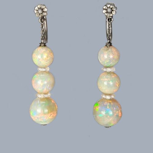 antique opal and rock crystal drop earrings gold silver dangle pendant earrings - CATEGORY: ANTIQUE JEWELLERY - DATED EDWARDIAN