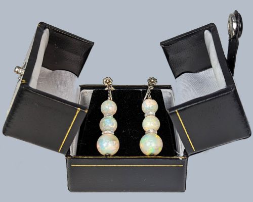 ANTIQUE OPAL AND ROCK CRYSTAL DROP EARRINGS GOLD SILVER DANGLE PENDANT EARRINGS - ADDITIONAL PHOTO 3
