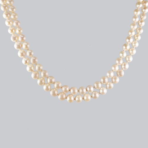 VINTAGE PEARL NECKLACE GARNET CLASP 9CT GOLD LONDON 1964 TWIN STRAND PEARLS 25 LONG - ADDITIONAL PHOTO 2