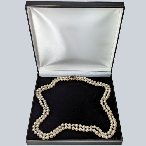 VINTAGE PEARL NECKLACE GARNET CLASP 9CT GOLD LONDON 1964 TWIN STRAND PEARLS 25 LONG - ADDITIONAL PHOTO 10