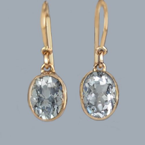 vintage aquamarine 9ct gold drop earrings aquamarine 1960s dangle earrings - CATEGORY: ANTIQUE JEWELLERY - DATED 1960