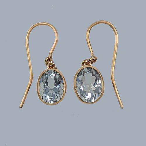 VINTAGE AQUAMARINE 9CT GOLD DROP EARRINGS AQUAMARINE 1960S DANGLE EARRINGS - ADDITIONAL PHOTO 1